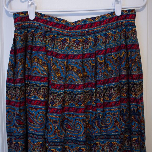 VTG 14 Paisley Midi Skirt Boho Festival Global Mosaic Folk Print | Dark Autumn - Picture 3 of 8